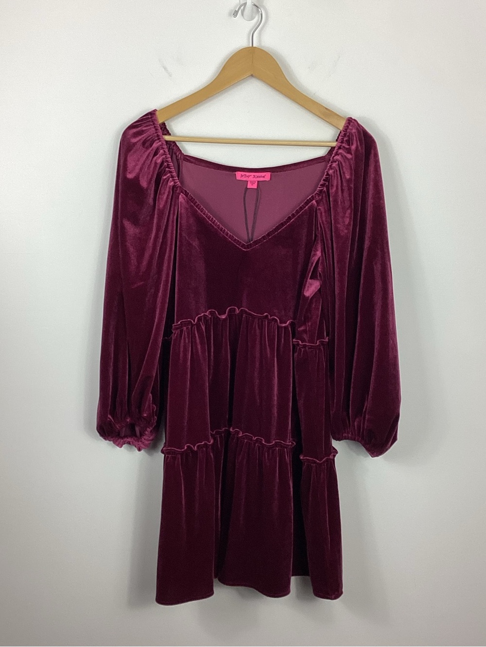 Vintage Betsey Johnson Velvet Tiered Babydoll Dress Tawny Port Size Medium NWT